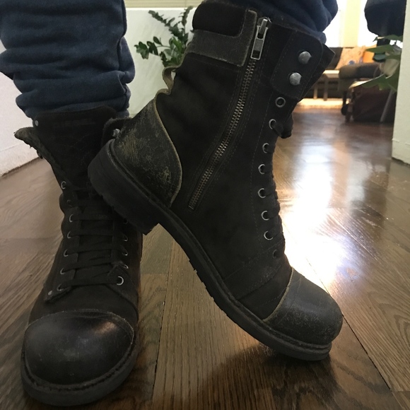 Diesel Mens Black Leather Laceup Boots 